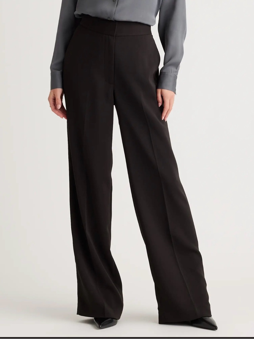 Quince Women’s High-waisted Black Stretch Crepe Classic Trouser Pants
